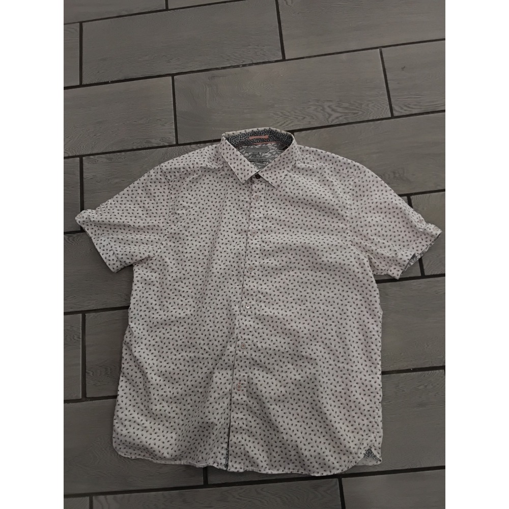 Ted Baker London Mens White Pink Leaf Print Short Sleeve Button Up Shirt Size S